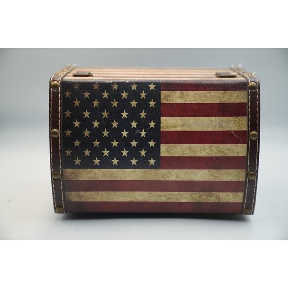 Vintage‎ American Flag Storage Chest Box Patriotic Decor 12"x7"x8" Rustic Metal - Picture 6 of 16